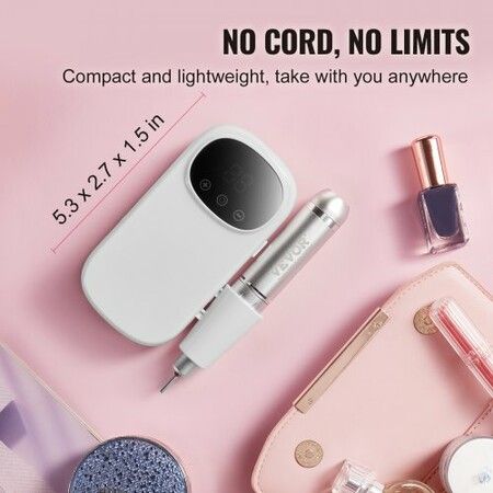 Electric Rechargeable Nail Drill 35000RPM Portable Cordless Nail E File Machine LCD-Display Acrylic Gel Grinder Tool with 6 Bits and 50PCS Sanding Bands