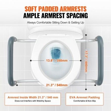 Raised Toilet Seat88.9 mm Height Raised 136 kg Weight Capacity for Standard Round Toilet Aluminum Handrail with EVA Armrest Padding for Elderly Handicap