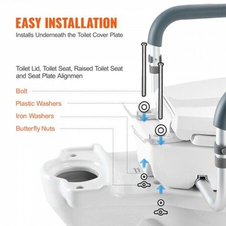 Raised Toilet Seat88.9 mm Height Raised 136 kg Weight Capacity for Standard Round Toilet Aluminum Handrail with EVA Armrest Padding for Elderly Handicap