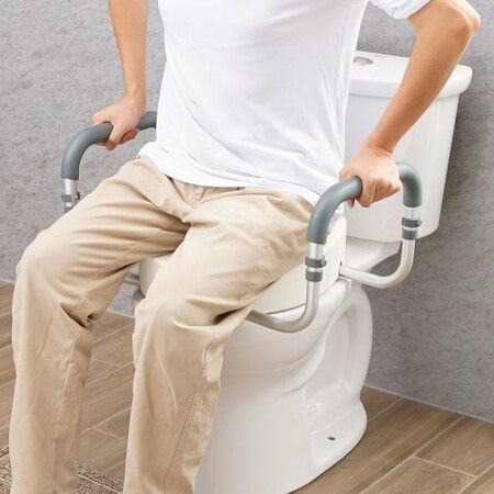 Raised Toilet Seat88.9 mm Height Raised 136 kg Weight Capacity for Standard Round Toilet Aluminum Handrail with EVA Armrest Padding for Elderly Handicap