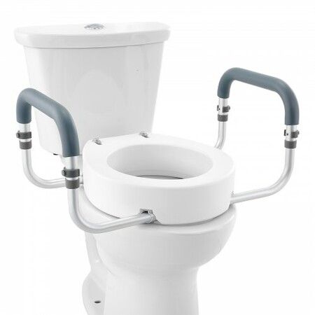 Raised Toilet Seat88.9 mm Height Raised 136 kg Weight Capacity for Standard Round Toilet Aluminum Handrail with EVA Armrest Padding for Elderly Handicap