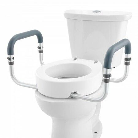 Raised Toilet Seat88.9 mm Height Raised 136 kg Weight Capacity for Standard Round Toilet Aluminum Handrail with EVA Armrest Padding for Elderly Handicap