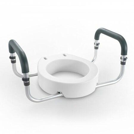 Raised Toilet Seat88.9 mm Height Raised 136 kg Weight Capacity for Standard Round Toilet Aluminum Handrail with EVA Armrest Padding for Elderly Handicap
