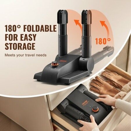 180° Foldable 2-Tube Shoe Dryer Boot Dryer with Heat Blower Black & Orange