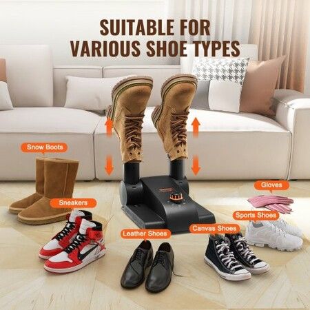 180° Foldable 2-Tube Shoe Dryer Boot Dryer with Heat Blower Black & Orange