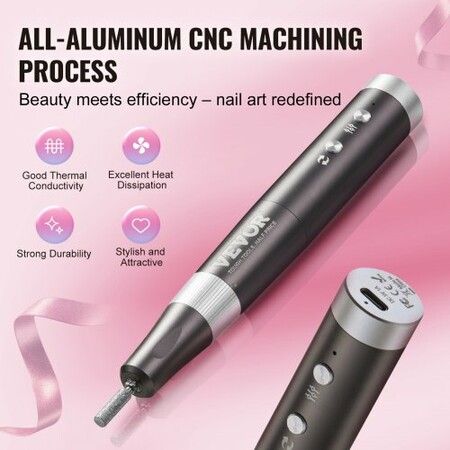 Electric Cordless Nail Drill 30000RPM Variable-Speed Rechargeable Nail E File Machine Portable Manicure Pedicure Polisher with 50PCS Sanding Bands