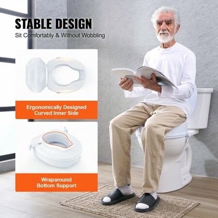 Raised Toilet Seat 100 mm Height Raised 136 kg Weight Capacity Universal Toilet Seat Riser Screw Rod Locking with Toilet Seat for Elderly Handicap Patient