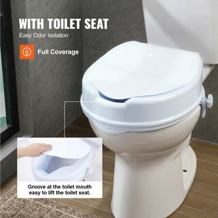 Raised Toilet Seat 100 mm Height Raised 136 kg Weight Capacity Universal Toilet Seat Riser Screw Rod Locking with Toilet Seat for Elderly Handicap Patient