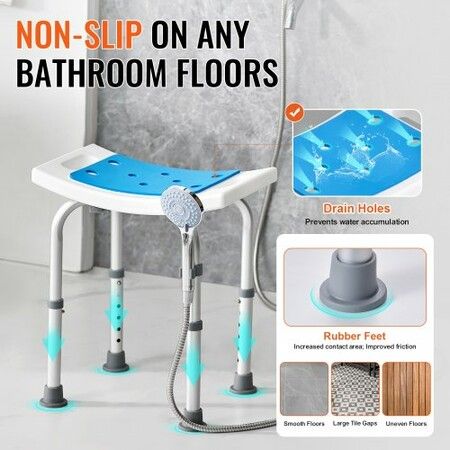 Shower Chair Adjustable Height Shower Stool Shower Seat for Inside Shower or Tub Non-Slip Bench Bathtub Stool Seat 158.8kg Capacity