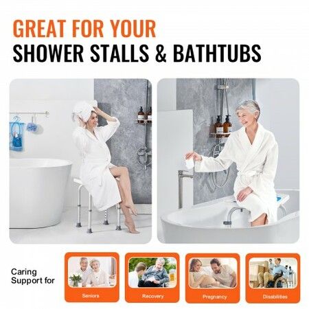 Shower Chair Adjustable Height Shower Stool Shower Seat for Inside Shower or Tub Non-Slip Bench Bathtub Stool Seat 158.8kg Capacity