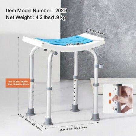 Shower Chair Adjustable Height Shower Stool Shower Seat for Inside Shower or Tub Non-Slip Bench Bathtub Stool Seat 158.8kg Capacity