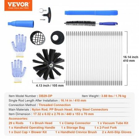 12.2M Dryer Vent Cleaner Kit 29 Pieces Duct Cleaning Brush Reinforced Nylon Dryer Vent Brush with Complete Accessories Dryer Cleaning Kit