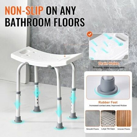 Shower Chair Adjustable Height Shower Stool with Built-in Handles Shower Seat for Inside Shower or Tub Non-Slip Bench Bathtub Stool Seat 158.8 kg Capacity