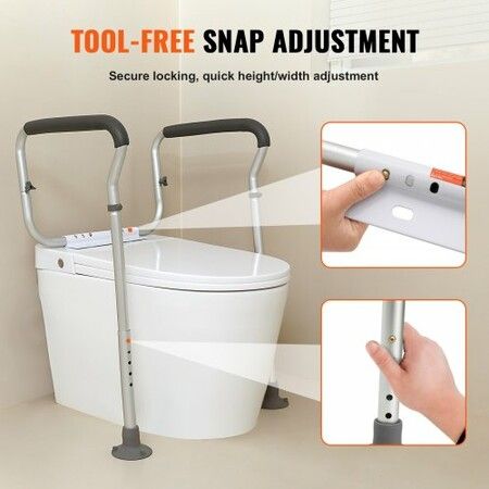 Toilet Safety Rail Bathroom Toilet Seat Frame Adjustable Width & Height Fit Most Toilets Supports 136 kg Toilet Handles Grab Bars with Padded Armrests