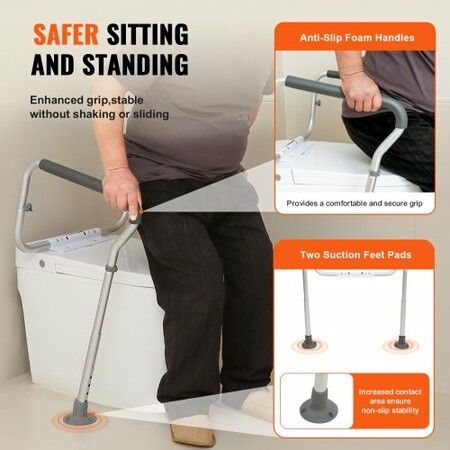 Toilet Safety Rail Bathroom Toilet Seat Frame Adjustable Width & Height Fit Most Toilets Supports 136 kg Toilet Handles Grab Bars with Padded Armrests