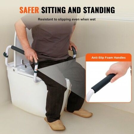 Toilet Safety Rail 136 kg Capacity Toilet Seat Frame Adjustable Width Fit Most Toilets Easy Installation Toilet Handles Grab Bars with Padded Armrests