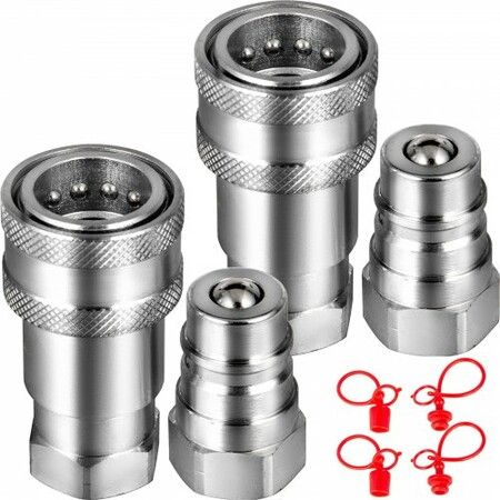 Flat Face Hydraulic Couplers 1/2 inch Body 1/2 inch NPT Thread Skid Steer Quick Connect Couplings 4061 PSI Hydraulic Fittings 2 Sets Hydraulic Couplers