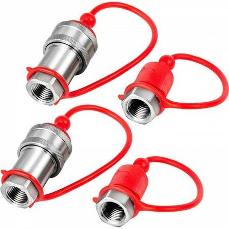 Flat Face Hydraulic Couplers 1/2 inch Body 1/2 inch NPT Thread Skid Steer Quick Connect Couplings 4061 PSI Hydraulic Fittings 2 Sets Hydraulic Couplers