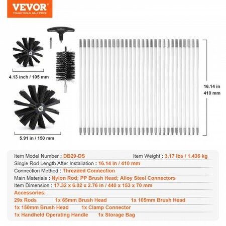 29 Pieces 12.2M Dryer Vent Cleaner Kit Include 3 Different Sizes Flexible Lint Trap Brush Reinforced Nylon Duct Cleaning Dryer Vent Brush Dryer