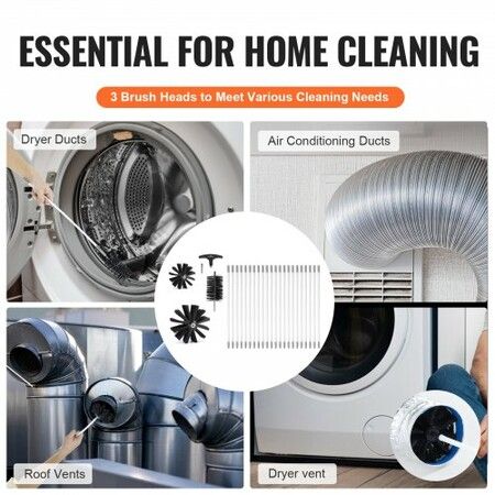 22 Pieces 9.1M Dryer Vent Cleaner Kit Include 3 Different Sizes Flexible Lint Trap Brush Reinforced Nylon Duct Cleaning Dryer Vent Brush Dryer Cleaning Kit