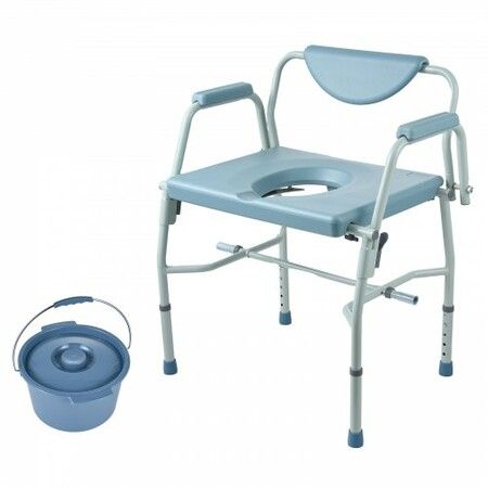 Commode Chair Bedside Commode with Drop-Down Arms and Detachable Backrest 5-Level Adjustable Height 7L Removable Bucket 1000LBS Capacity Portable Toilet