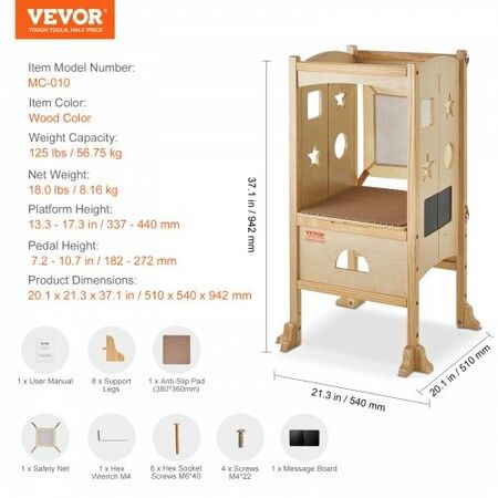 Tower Step Stool for Kids and Toddlers Foldable Toddler Kitchen Stool Helper with 3-Level Adjustable Height & Safety Net Natural Solid Wood Standing