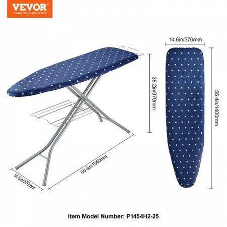 Ironing Board with Bottom Storage Tray Thickened 4 Layers Iron Board with Heat Resistant Cover and 100% Cotton Cover 10 Adjustable Heights Ironing Board