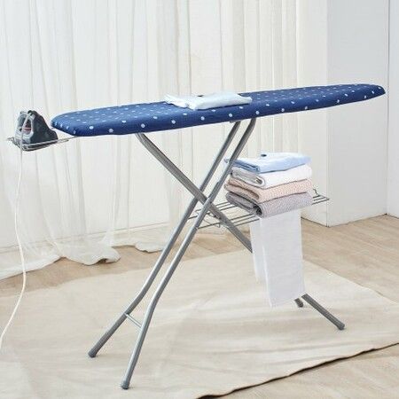 Ironing Board with Bottom Storage Tray Thickened 4 Layers Iron Board with Heat Resistant Cover and 100% Cotton Cover 10 Adjustable Heights Ironing Board