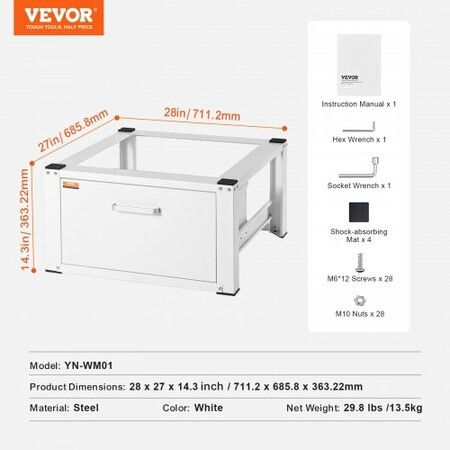 Laundry Pedestal 686mmmW x 366mmH Washer And Dryer Base Stand Platform Universal Fit 299kg Capacity Heavy Duty Multi-Functional Base for Washing Machine