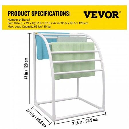 Outdoor Towel Rack Pool Towel Rack 7 Bar Curved White Freestanding Patio