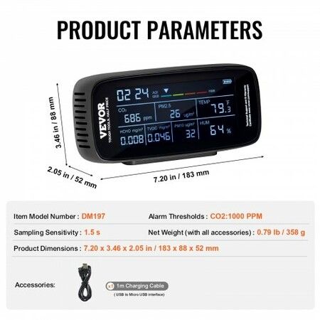 9-IN-1 Air Quality Monitor CO2 Detector PM1.0/2.5/10 HCHO TVOC Tester