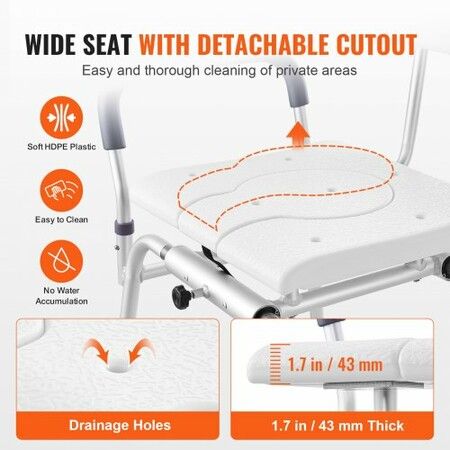 Sliding Tub Transfer Bench Shower Chair & Cut-Out Seat Reversible Backrest