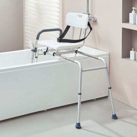 Sliding Tub Transfer Bench Shower Chair & Cut-Out Seat Reversible Backrest