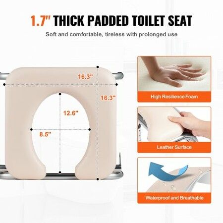 Commode Chair Bedside Commode with Padded Seat Drop-Down Arms 7-Level Adjustable Height 5.8L Removable Bucket 350LBS Capacity Portable Toilet