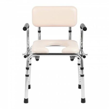 Commode Chair Bedside Commode with Padded Seat Drop-Down Arms 7-Level Adjustable Height 5.8L Removable Bucket 350LBS Capacity Portable Toilet