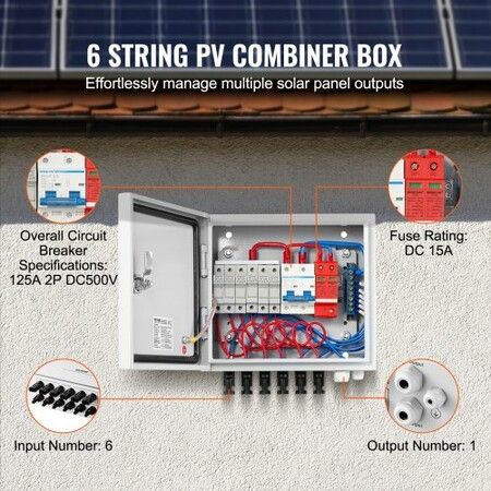 Solar PV Combiner Box 6 String 15A for Solar Panel System Steel Case IP65