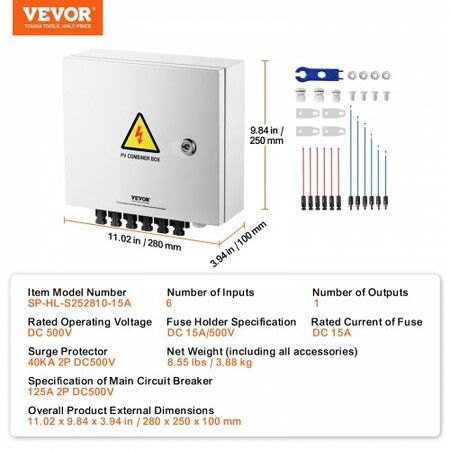 Solar PV Combiner Box 6 String 15A for Solar Panel System Steel Case IP65