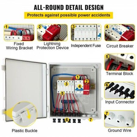 Solar Combiner Box PV Combiner 15A 6 String Plastic for Solar Panel Kit