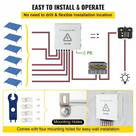 Solar Combiner Box PV Combiner 15A 6 String Plastic for Solar Panel Kit