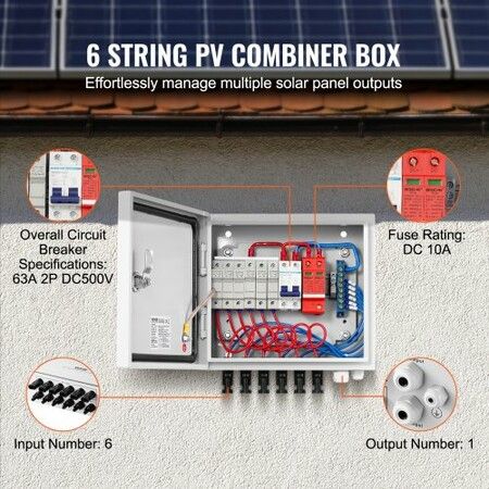 Solar PV Combiner Box 6 String 10A for Solar Panel System Steel Case IP65