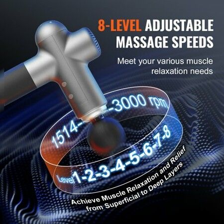 Massage Gun Deep Tissue Percussion Muscle Massager for Athletes - with 8 Speed Levels & 6 Massage Heads 24V 2500mAh Batteries Handheld Electric Massage Gun