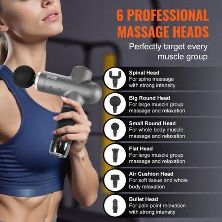 Massage Gun Deep Tissue Percussion Muscle Massager for Athletes - with 8 Speed Levels & 6 Massage Heads 24V 2500mAh Batteries Handheld Electric Massage Gun