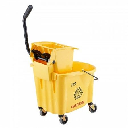 Mop Bucket with Wringer 35 Qt. Commercial Mop Bucket with Side Press Wringer Side-Press Mop Bucket and Wringer Combo on Wheels for Floor Cleaning Yellow