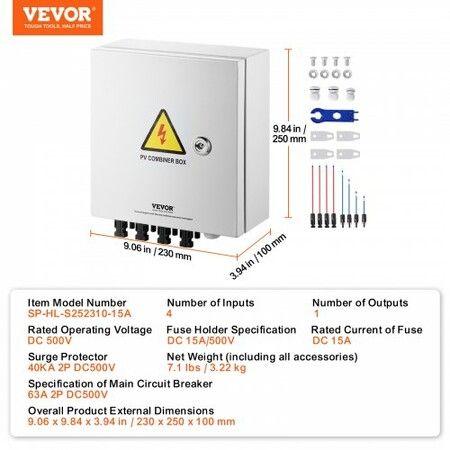 Solar PV Combiner Box 4 String 15A for Solar Panel System Steel Case IP65