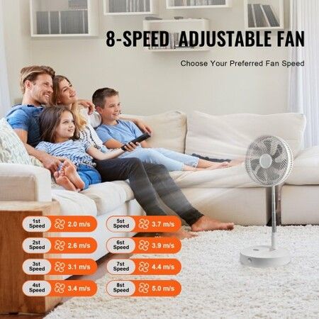 12 Inch Foldable Oscillating Standing Fan with Remote Control 4 Speed Adjustable Portable Desk Quiet Fan 7200mah Rechargeable USB Small Fan Folded Rotating