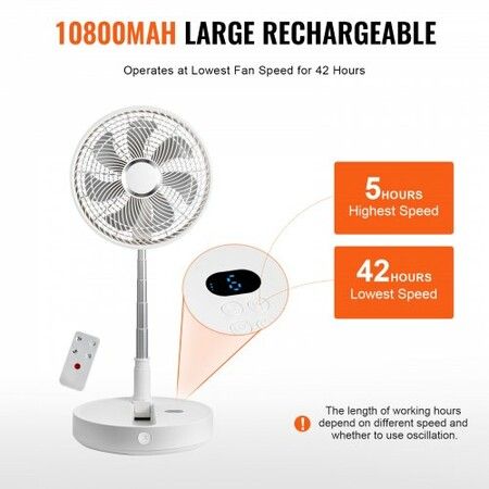 12 Inch Foldable Oscillating Standing Fan with Remote Control 4 Speed Adjustable Portable Desk Quiet Fan 7200mah Rechargeable USB Small Fan Folded Rotating