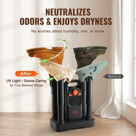 Detachable 4-Tube Shoe Dryer with Timer and Quick Drying Black & Orange