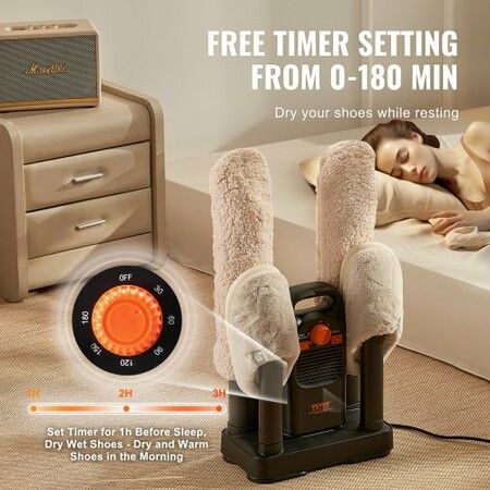 Detachable 4-Tube Shoe Dryer with Timer and Quick Drying Black & Orange