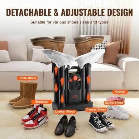 Detachable 4-Tube Shoe Dryer with Timer and Quick Drying Black & Orange