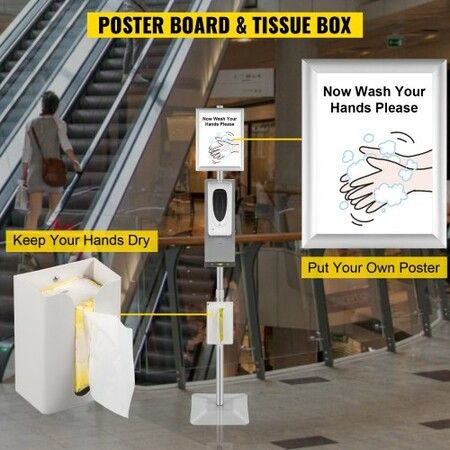 Automatic Hand Dispenser w/ Stand Infrared Sensing Sanitizing Station w/ Signboard & Tissue Box 1000mL Hand Sanitizer Dispenser 55''-63'' H